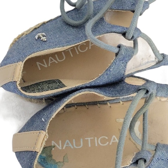 Nautica Women's Chambray Espadrille Flats Lace Up Nautical Anchor Detail Size 10 - Picture 4 of 6